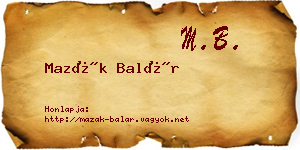 Mazák Balár névjegykártya
